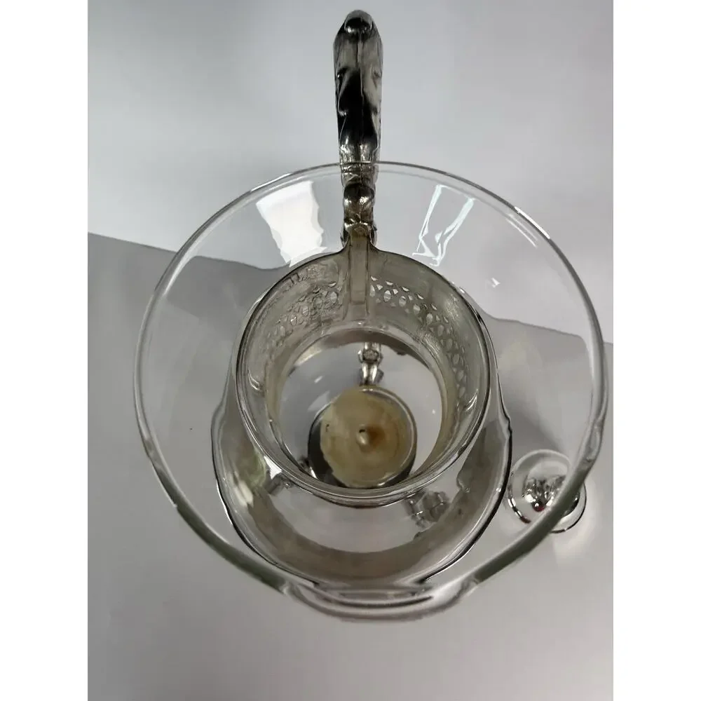 VTG Raimond Silver Plated Coffee/tea Glass Carafe On Footed Stand w/ Orig Candle